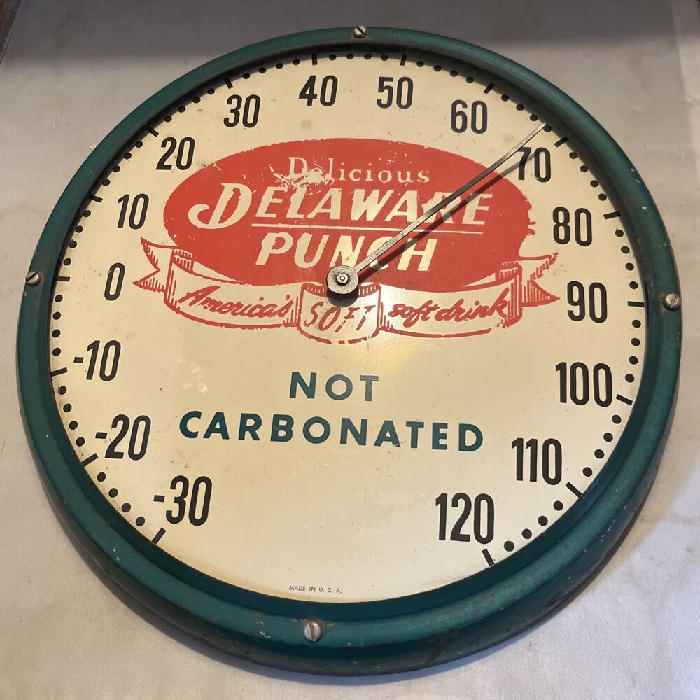 C1930s Delaware Punch Tin Litho Vintage Advertising Collectible Soda Sign